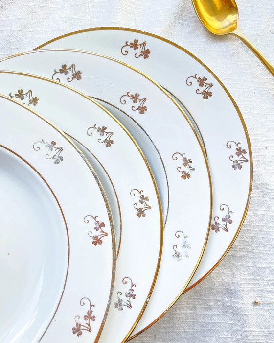 4 L'Amandinoise Gilded Floral White Porcelain Deep Plates – Crockery (photo 2 of 8)