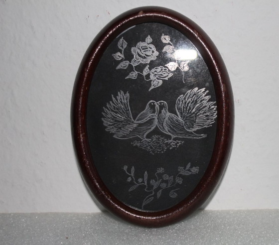 Image 1 of Art Nouveau stained glass window circa 1910, motif: turtledoves, wedding gift, engagement gift