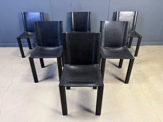 Carlo Bartoli eetkamerstoelen voor Matteo Grassi, set van 6 - jaren 80 – Leather, Metal (photo 4 of 11)