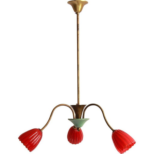 Lustre vintage TreFiori avec fleurs de Murano, Italie 1950