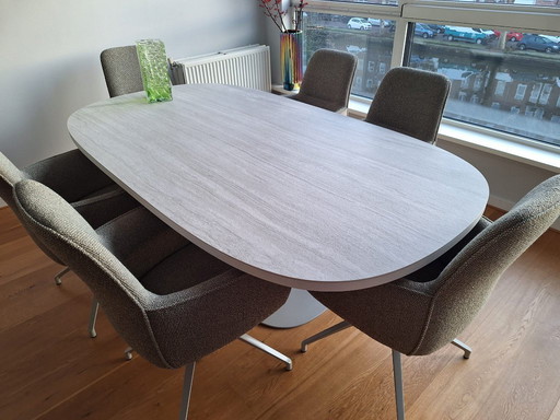 Leolux Toveri dining table with 6 Leolux Gyon chairs