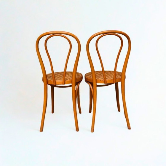 Image 1 of Set di 2 sedie scandinave vintage in legno curvato e paglia di Vienna - anni '60