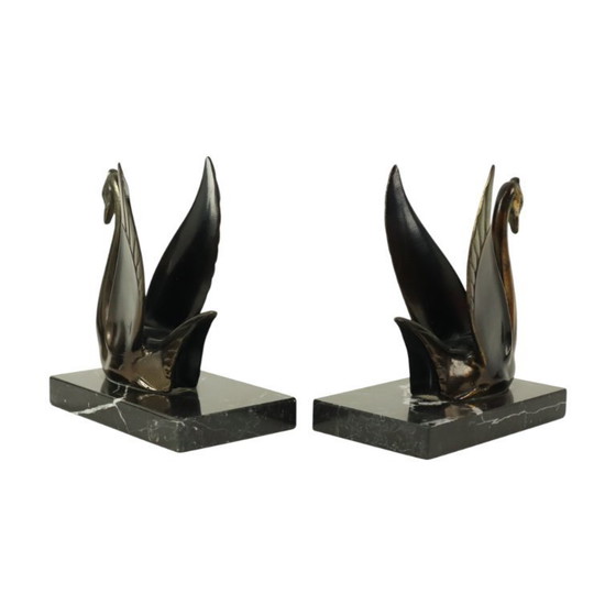 Image 1 of French Art Deco Swan Bookends