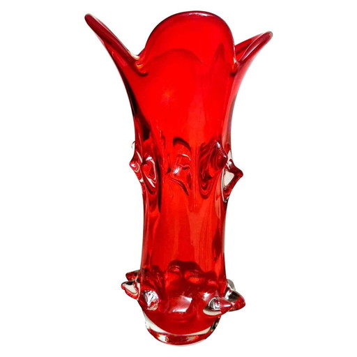 Vase à pointes en verre de Murano soufflé à la main, rouge rubis, années 60