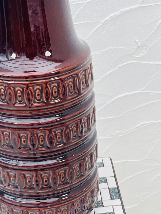 Image 1 of Brown vase with geometric relief from the 1970s, West Germany