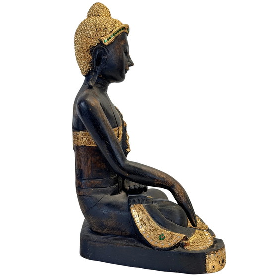 Antique Burmese Buddha with gilding and glass inlay – 50.5 cm – Sculpture, Wood (photo 7 of 11)