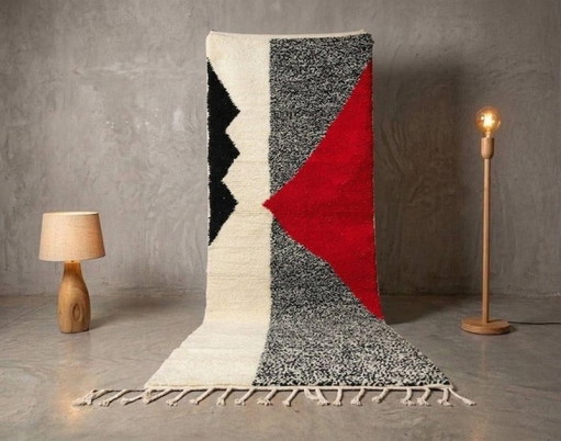 Hedendaags handgemaakt Marokkaans tapijt – Berberstijl 300 cm x 100 cm – vloerkleden en tapijten, Wool