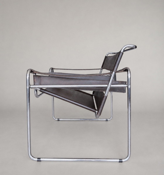 Image 1 of Fauteuil vintage Wassily B3 de Marcel Breuer pour Bononia/Gavina, Italie, cuir marron