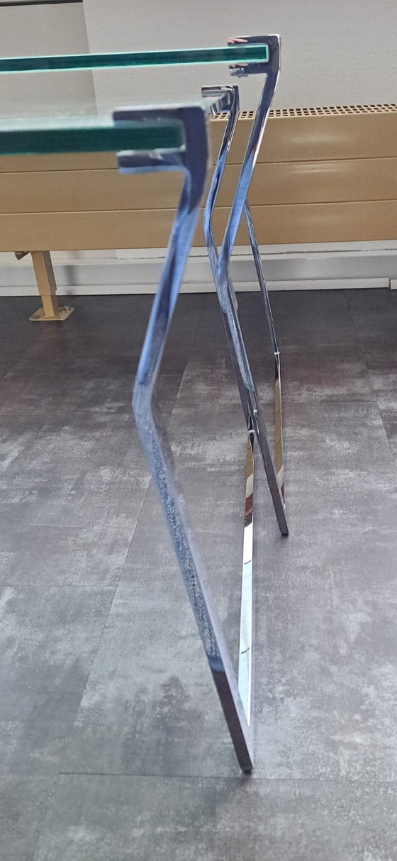 Image 1 of Riga Glas-Couchtisch, 2-teilig, Kufengestell in Chrom