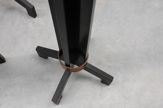 Image 1 of Rare set of 4 very large church candle sticks in black metal and copper, 1960s