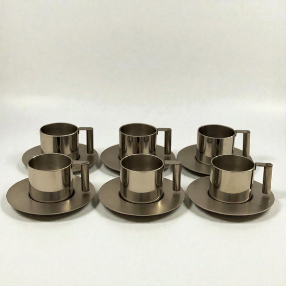 Image 1 of Italienische Espressotassen und Untertassen aus Edelstahl von Vemi (6er-Set)