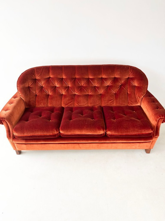 Image 1 of Rust-Orange Velvet Sofa
