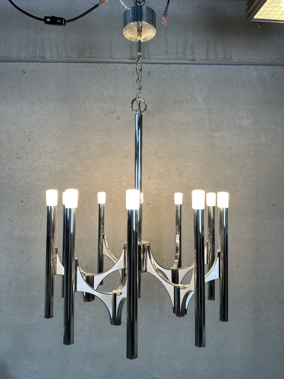 XL Vintage Design ‘Orbit’ Chandelier - Sciolari – Brass, Silver (photo 3 of 14)