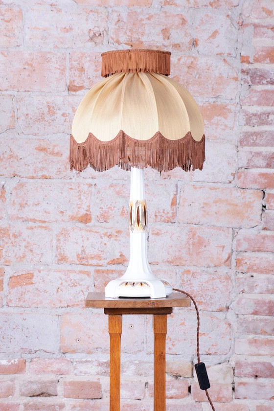Restored Art Deco Table Lamp, Ceramic, Textile Lampshade, Austria-Vienna, 1910s (photo 11 of 11)
