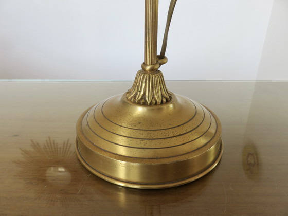 Image 1 of Imponente lampada Art Nouveau, tulipano a forma di rosa in vetro smerigliato e bronzo