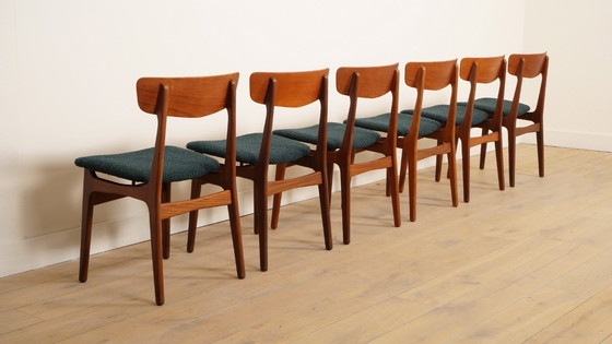 Image 1 of 6 x eetkamerstoelen | Schiønning & Elgaard | Teak | Opnieuw gestoffeerd