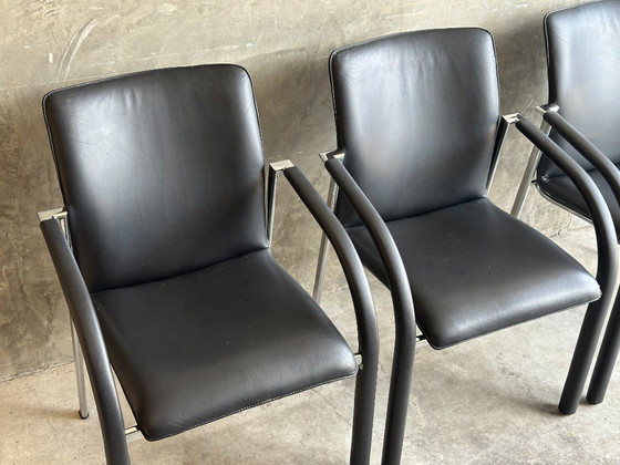 Image 1 of Set of 4 Leolux Cimarrone dining chairs – black leather & chrome