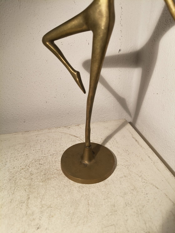 Image 1 of Vintage design modernist stylized brass sculpture of a ballerina dancer
