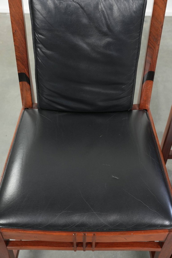 4x elegant black cowhide leather and wood Art Deco dining chair by Schuitema from the Decoforma series (photo 6 of 17)