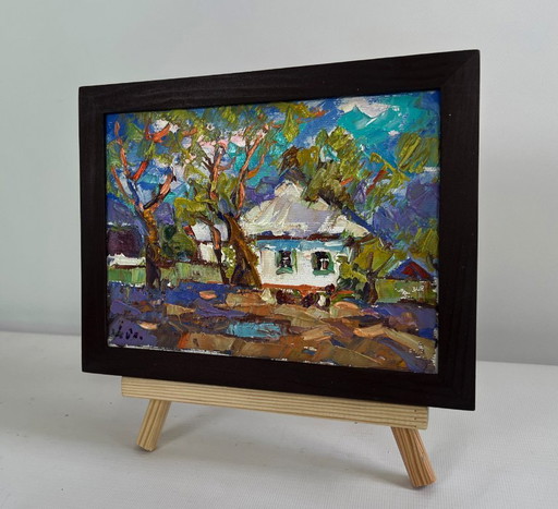Original Oil Painting Spring Village Landscape Spring days in the village
