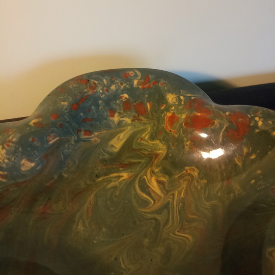 Image 1 of Bol en céramique vintage milieu du XXe siècle – Émail marbré – Signé Lesauy