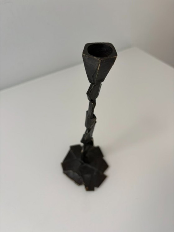 Vintage Brutalist Candle Holder with Patina, Metal, Brown, Abstract (photo 9 of 14)