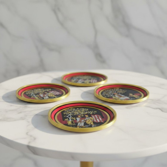 Image 1 of Vintage Set of 11 Coasters with Chinese Motif: Emperor and Geisha, 1970s