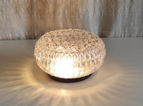 Image 1 of Lampada da soffitto o da parete con decorazioni floreali in vetro stampato - anni '70