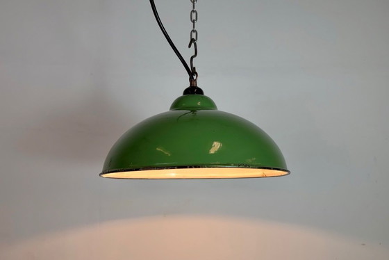 Image 1 of Industrial Green Enamel Factory Pendant Lamp, 1960s