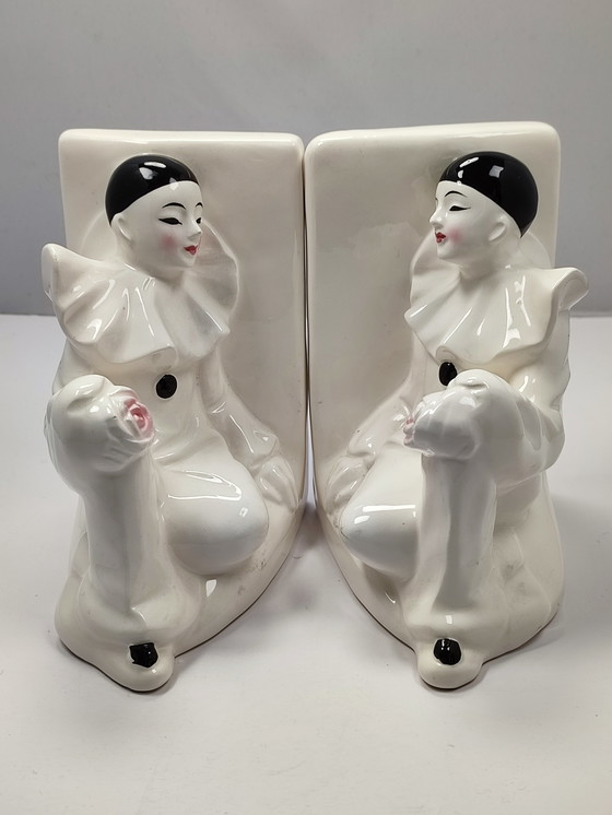 Image 1 of Pierrot Clown Vintage bookend X 2 ceramic white Eighties '80