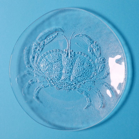 Image 1 of Set of 3 Vintage Kosta Boda Glass Dinner Plates / Marina Crab Design Sweden / 1970s