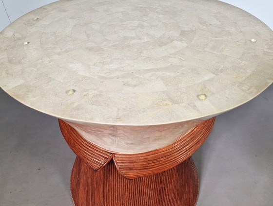 Vintage Dining Table | Stone and Rattan | 1970s – Glass (photo 6 of 10)