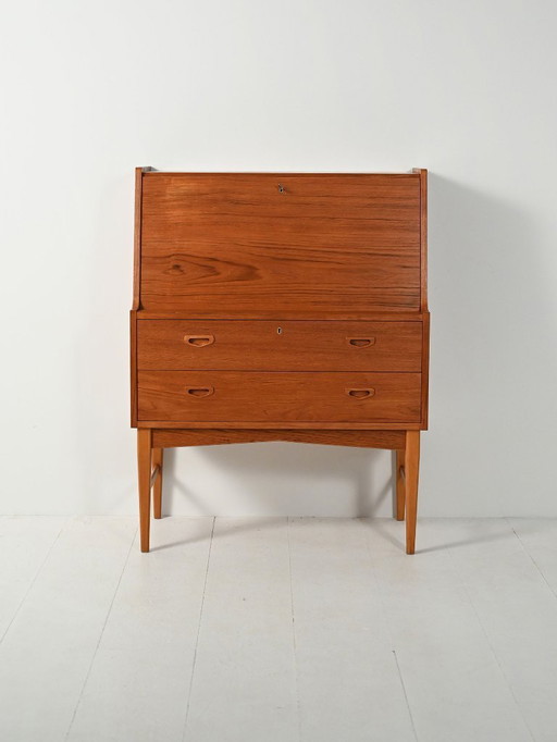 Secrétaire scandinavo in teak con specchio nascosto, anni '60
