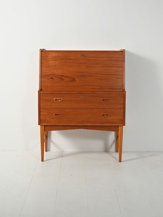 Image 1 of Secrétaire scandinavo in teak con specchio nascosto, anni '60