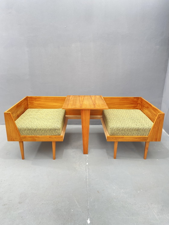 Image 1 of Divano in legno di metà secolo con tavolino laterale – Design modulare, anni '70