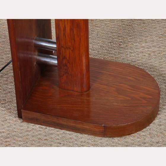 Image 1 of Lámpara de pie modernista de roble y metal cromado, atribuida a DIM, 1930