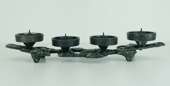 Image 1 of mid century cast iron CANDLE HOLDER brutalist design true vintage 1960s 70s candelabra