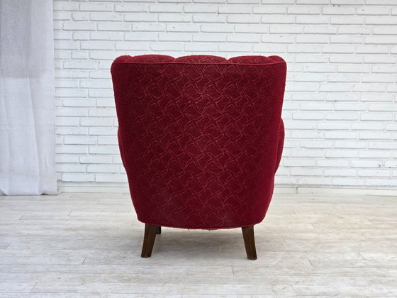 Image 1 of Anni '60, poltrona danese, tessuto originale rosso per mobili.
