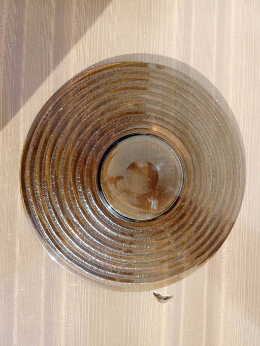 Große runde Platte aus Rauchglas – konzentrisches Muster