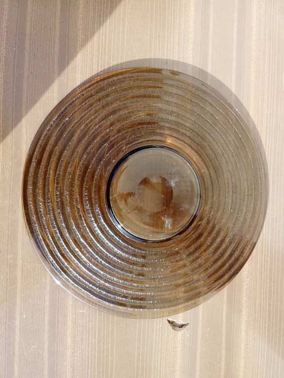 Image 1 of Große runde Platte aus Rauchglas – konzentrisches Muster