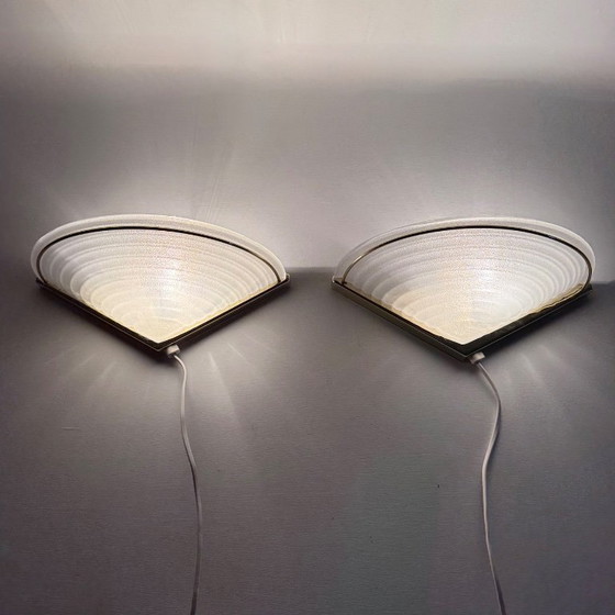 Image 1 of Set di lampade da parete vintage in vetro con supporto dorato, anni '70