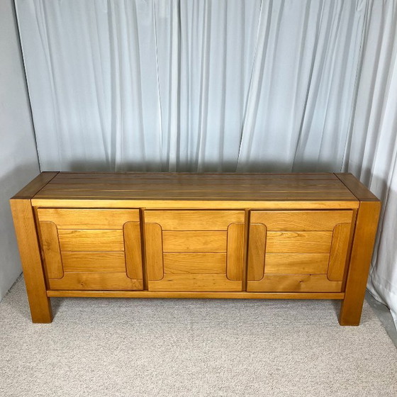 Image 1 of Large French sideboard in solid elm, 1970, attributed to the Chauvin Workshop