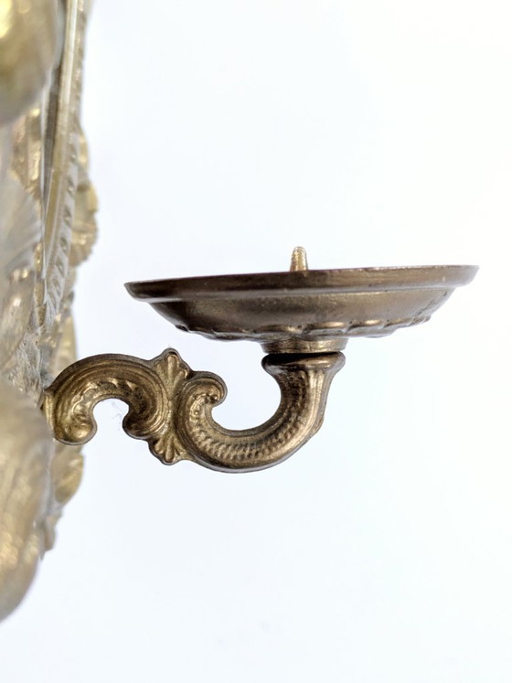 Image 1 of Vintage Brass Mirror Wall Sconce Candle Holder Rococo Scrollwork Hollywood Regency 1960s