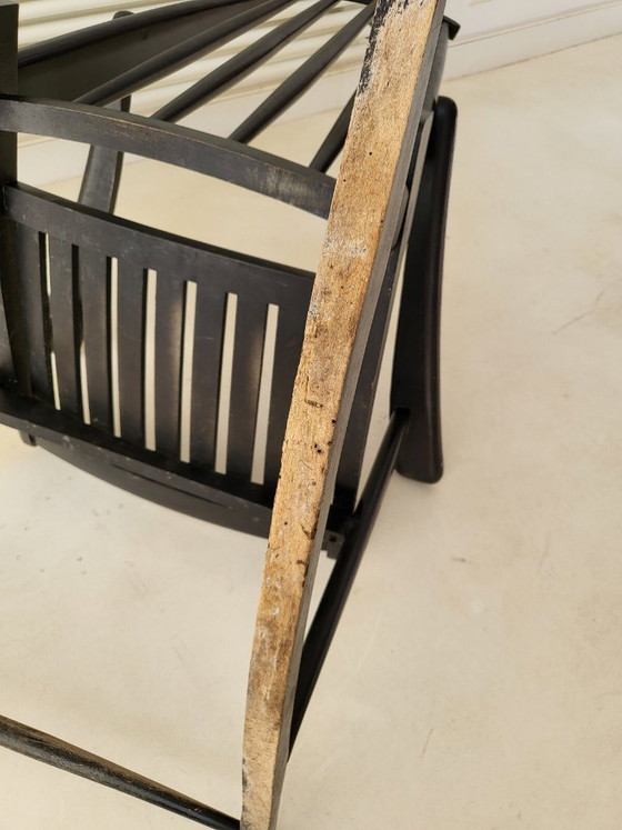 Image 1 of SUPERBE ROCKING-CHAIR FAUTEUIL 1960 VINTAGE EN BOIS LAQUE NOIR 60S 1960S