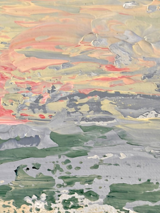 Image 1 of Large abstract diptych with warm orange and soft green tones | Numinosity | 120 x 60 cm