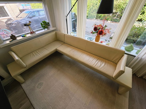 Banc de salle à manger en cuir couleur crème 298 x 198 cm