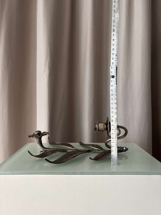 Pair of floral wall sconces, silver-colored metal, Candle holders (photo 4 of 11)