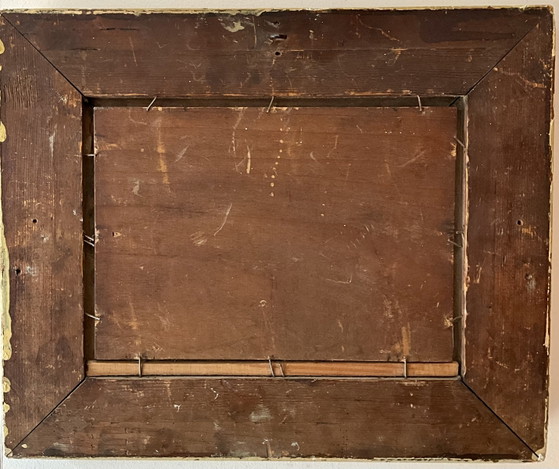 Image 1 of French Floral Oil Painting on Solid Wood Panel with Original Carved Frame, c. 1950