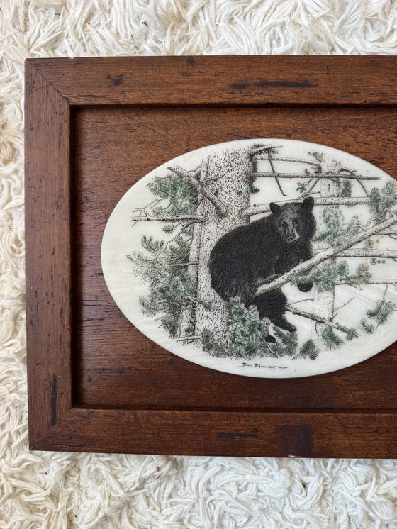 Image 1 of Marble engraving painting of a bear by Don Northcutt