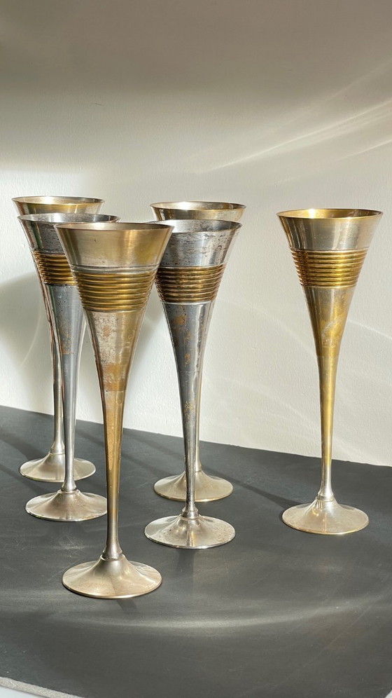 Image 1 of 6 flûte da champagne vintage in ottone placcato argento